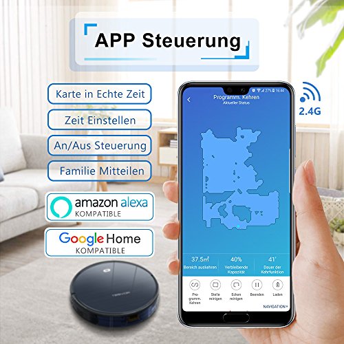 Staubsauger Roboter,Tesvor WLAN Saugroboter mit Raumkarte in Echtzeit Starkleistung Roboterstaubsauger Tierhaare und Allergene Optimiert für Teppich & Glattböden Kompatibel mit Alexa und APP-Steuerung - 6