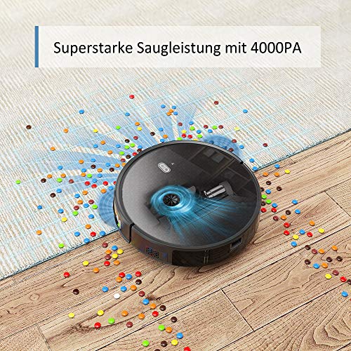 Saugroboter,Tesvor M1 mit 4000PA Powerleistung Roboterstaubsauger WLAN Staubsaugerroboter mit Raumkarte in Echtzeit Optimiert für Tierhaare Allergene Glatt Teppichböden mit APP Alexa/Google - 3