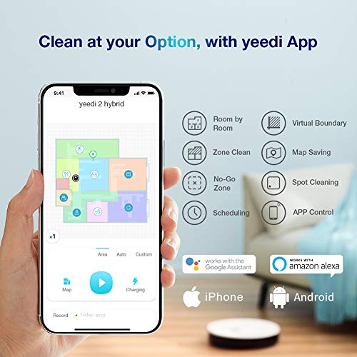 yeedi 2 hybrid Saugroboter mit Wischfunktion, Visual-SLAM-Navigation, 2500 Pa Saugleistung, Raumkarte, 200 min Laufzeit, funktioniert mit Alexa, Staubsauger Roboter für Tierhaare, Teppiche, Böden - 4