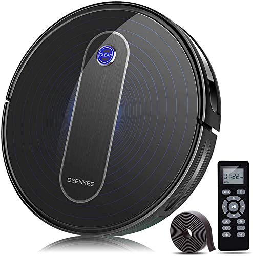 Deenkee Saugroboter mit 2000Pa Starke Saugkraft, Staubsauger Roboter Selbstaufladend, 110 Minuten Laufzeit, 6 Reinigungsmodi, Extrem dünn, Leiser Roboterstaubsauger für Tierhaare, Hartböden, Teppiche