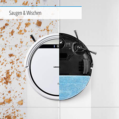MEDION Saugroboter mit Wischfunktion (90 Min. Laufzeit, 2in1 Saug und Wisch Roboterstaubsauger für Hartböden, Teppiche, Fliesen, Laminat, Tierhaar optimiert, Rückkehr zur Ladestation, MD 18501) weiß - 5