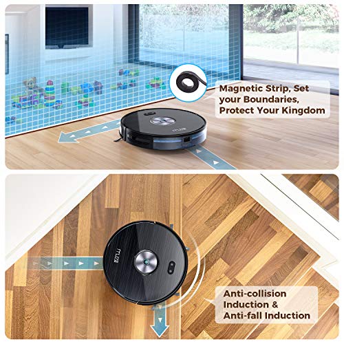 Muzili Saugroboter, Wlan Staubsauger Roboter mit Wischfunktion,App Fernbedienung & Funktioniert mit Alexa, Geräuscharm 350ML Wassertank mit 6 Reinigungsmodi für Tierhaare, Teppiche und harte Böden - 8