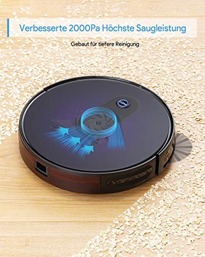 Bagotte Saugroboter, 2000Pa Saugkraft, 6,9 cm Super schlank, Staubsauger Roboter mit Auto-Boost Tech, Selbstaufladend, ideal Für Reinigen von Tierhaare, Teppich, Fliesen, Hartböden - 2