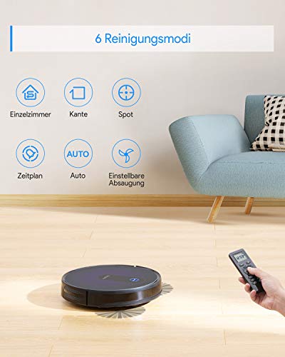 Bagotte Saugroboter, 2000Pa Saugkraft, 6,9 cm Super schlank, Staubsauger Roboter mit Auto-Boost Tech, Selbstaufladend, ideal Für Reinigen von Tierhaare, Teppich, Fliesen, Hartböden - 6