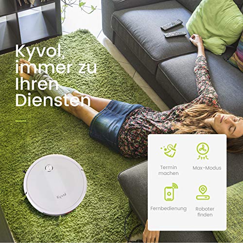 KYVOL E20 Saugroboter 2000Pa Starke Saugkraft Staubsauger Roboter, 150Min. Akkulaufzeit Roboterstaubsauger, Kompatibel mit Alexa, WLAN Saugroboter für Tierhaare,Teppiche, Hartböden,Weiß - 2