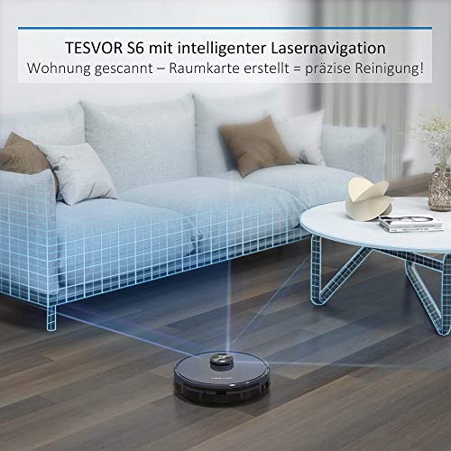 Tesvor Saugroboter,S6 Saug-Wischroboter mit Laser Navigation Superstark 2700PA Roboterstaubsauger Laufzeit 120 Min Allergene Tierhaarbeseitigung App Sprachsteuerung & Verbotszonen - 2