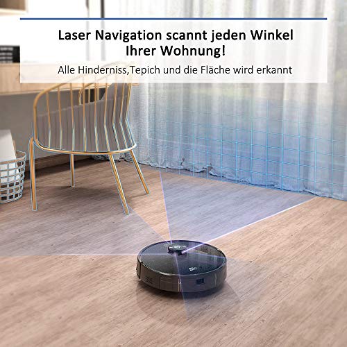 Simum Saugroboter mit Laser Navigation Verbotenen Bereich erkennung 2700PA Saugleistung Staubsauger Roboter mit Kartenspeicherung WLAN Roboterstaubsauger Optimiert für Tierhaare+Allergene - 3