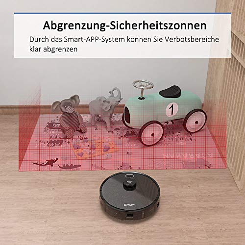 Simum Saugroboter mit Laser Navigation Verbotenen Bereich erkennung 2700PA Saugleistung Staubsauger Roboter mit Kartenspeicherung WLAN Roboterstaubsauger Optimiert für Tierhaare+Allergene - 4