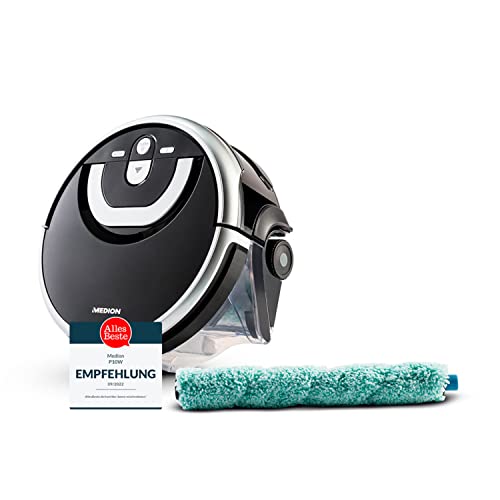 MEDION Wischroboter mit Wassertank P10W (Modell 2021, intelligente Navigation, Bodenreiniger mit Walze für Holzboden Hartboden Parkett, getrennter Schmutzwassertank/Frischwassertank)