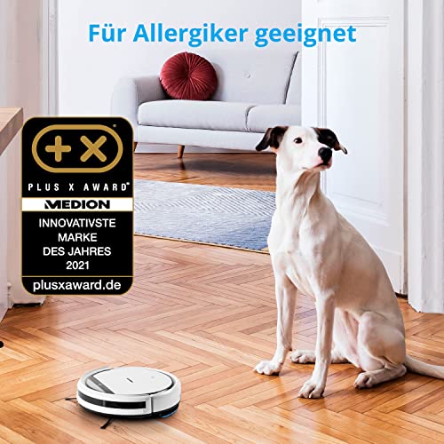 MEDION Saugroboter mit Wischfunktion E32 SW (2in1 Roboterstaubsauger für Böden Fliesen, Tierhaare Allergiker optimiert, Fernbedienung, Ladestation) - 2