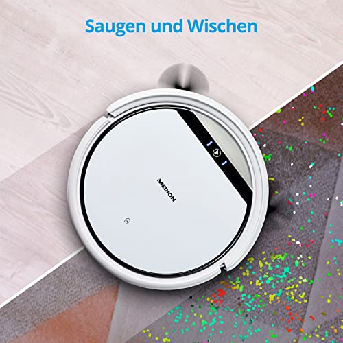 MEDION Saugroboter mit Wischfunktion E32 SW (2in1 Roboterstaubsauger für Böden Fliesen, Tierhaare Allergiker optimiert, Fernbedienung, Ladestation) - 3
