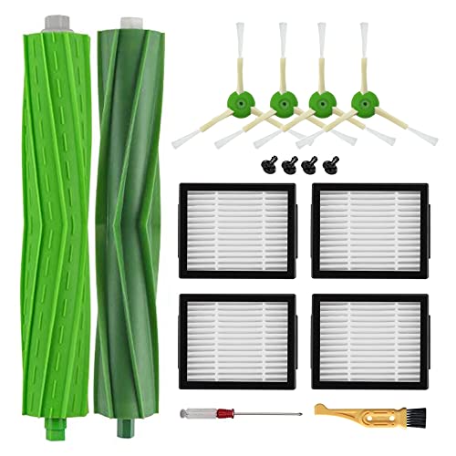 ANBOO 10 Stück Ersatzteile für iRobot Roomba i7 i7+ E5 E6 i6 i6+ i3 i3+ i4 i4+ i8 i8 Plus e5154 i3152 i7156 J7 7150, 1 Satz Gummibürsten, 4 Hochleistungsfilter, 4 Seitenbürsten