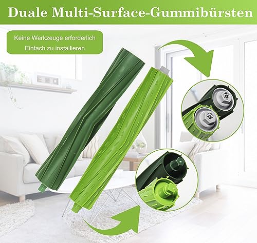 ANBOO 10 Stück Ersatzteile für iRobot Roomba i7 i7+ E5 E6 i6 i6+ i3 i3+ i4 i4+ i8 i8 Plus e5154 i3152 i7156 J7 7150, 1 Satz Gummibürsten, 4 Hochleistungsfilter, 4 Seitenbürsten - 2