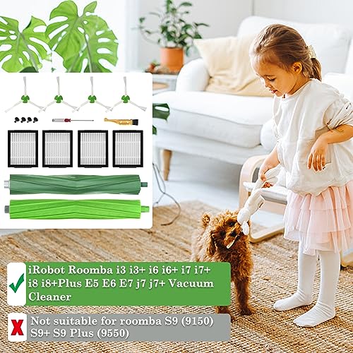 ANBOO 10 Stück Ersatzteile für iRobot Roomba i7 i7+ E5 E6 i6 i6+ i3 i3+ i4 i4+ i8 i8 Plus e5154 i3152 i7156 J7 7150, 1 Satz Gummibürsten, 4 Hochleistungsfilter, 4 Seitenbürsten - 7
