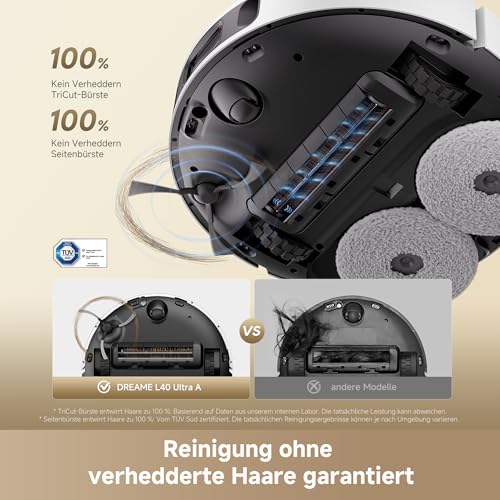 dreame L40 Ultra A Saugroboter mit Wischfunktion mit 24.000 Pa Saugkraft | TriCut-Bürste, 10,5 mm Mopp-Hub, multifunktionale Basisstation, Wischmopp-Selbstreinigung, intelligente Hindernisvermeidung - 4