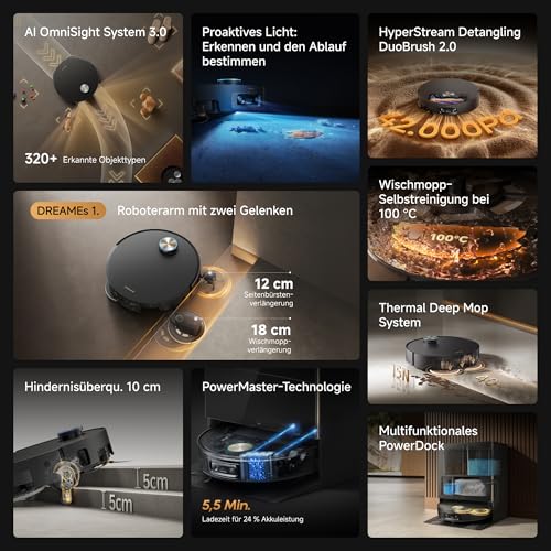 DREAME X60 Pro Ultra Complete Saugroboter mit UltraExtend-Armen,42.000Pa | AI OmniSight-System, 10 cm Hindernisüberwindung,11 A PowerMaster, Mopp-Selbstreinigung 100 °C, 100 % Haarentwirrung - 14