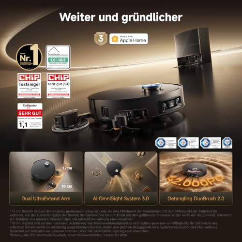 DREAME X60 Pro Ultra Complete Saugroboter mit UltraExtend-Armen,42.000Pa | AI OmniSight-System, 10 cm Hindernisüberwindung,11 A PowerMaster, Mopp-Selbstreinigung 100 °C, 100 % Haarentwirrung - 3