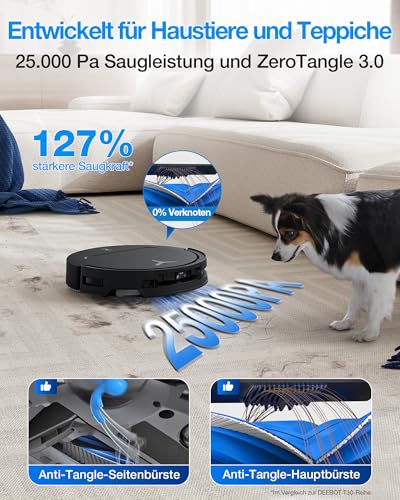 ECOVACS DEEBOT T50 Omni Gen3 Saugroboter, 25.000 Pa | 81 mm ultraflach, ZeroTangle 3.0 für Tierhaare, TruEdge 2.0, 75 °C Heißwasser-Moppwäsche - 2
