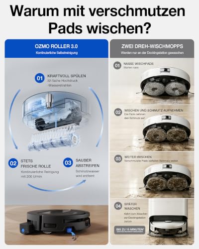ECOVACS DEEBOT T90 MAX PRO Saugroboter mit Wischfunktion, 40.000 Pa BLAST | OZMO ROLLER 3.0 selbstreinigender wischmopp, Ausfahrbare Mopp, 100°C Heißwasser-Moppwäsche, 15mm Walzenmopp-Anhebung, Schwarz - 3