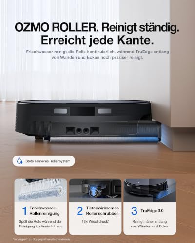 ECOVACS X12 OMNICYCLONE Saugroboter mit Wischfunktion, 22.000 Pa Saugkraft | FocusJet-System zur Fleckenvorlösung, OZMO ROLLER 3.0, ausfahrbare Mopprolle, PureCyclone Auto-Entleerung, Silberschwarz - 3