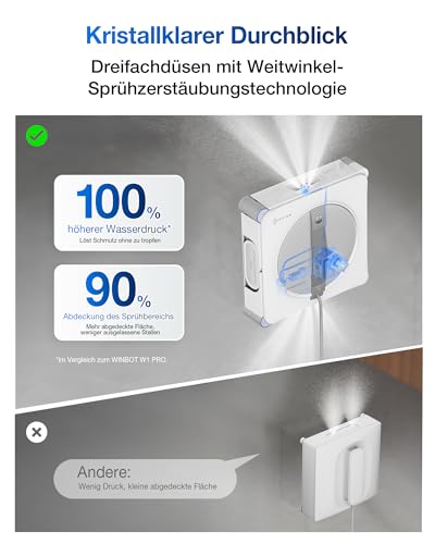 ECOVACS WINBOT W2S Omni Fensterputzroboter mit Multifunktionsstation | intelligenter Bis-an-den-Rand-Reinigung mit TruEdge™, Aufladen während des Betriebs, DREI Wasserdüsen, 12-stufigem Schutz - 4