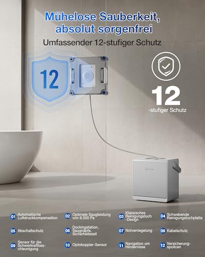 ECOVACS WINBOT W2S Omni Fensterputzroboter mit Multifunktionsstation | intelligenter Bis-an-den-Rand-Reinigung mit TruEdge™, Aufladen während des Betriebs, DREI Wasserdüsen, 12-stufigem Schutz - 8