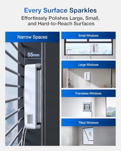 ECOVACS WINBOT Mini Fensterputzroboter, Grau,für kleine Fenster | Doppel-Düsen mit Ultraschall-Zerstäubung, 9-Stufen-Schutzsystem, intelligente Pfadplanung, Anti-Rutsch-System - 2